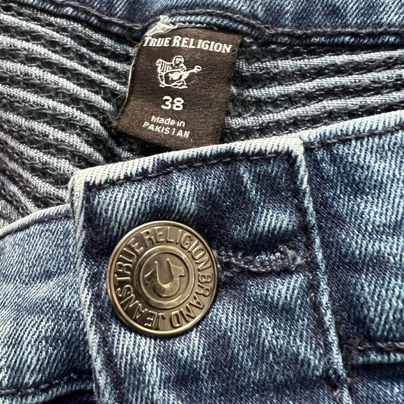 TRUE RELIGION Rocco‎ Relaxed Skinny Blue Jeans Denim Moto Ribbed Edgy Punk 38 - Picture 4 of 12